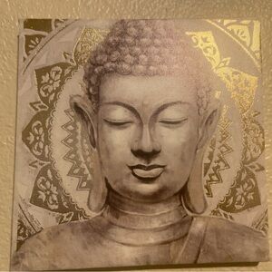 Serene Gold and Gray Buddha Art & Decals